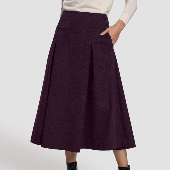 NEW High-Waist Full-Circle Cashmere Skirt (Eggplant Purple) - Lattelier